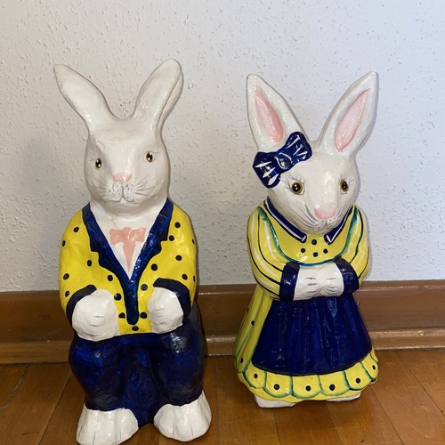 Osterhasenpaar aus pappmaché - osterhasenpaar,